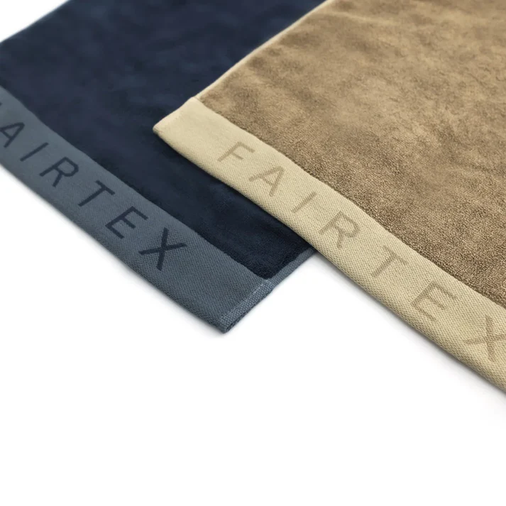 Fairtex Bamboo Hand Towels Blue and Brown layered together premium bamboo blend