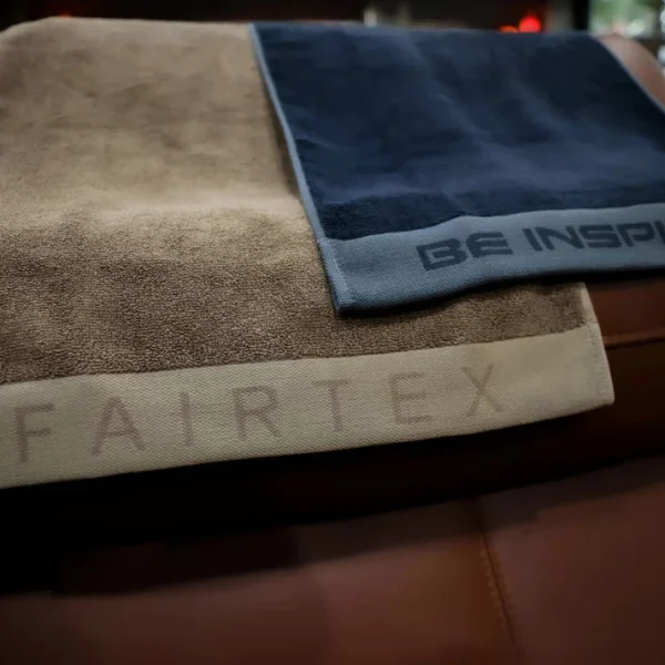 Fairtex Bamboo Towels Blue and Brown stacked close up texture detail