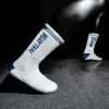 Fairtex Sports Socks White Navy close-up training action movement