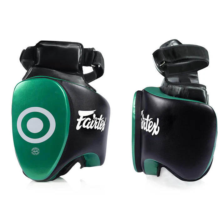 Fairtex TP5 Thigh Pad Black Green side profile curved lightweight pad