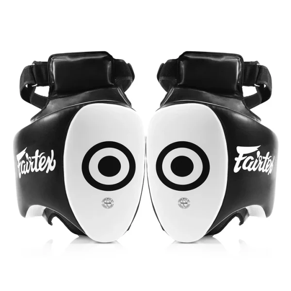 fairtex-tp5-ultra-lite-thigh-pads-black-white Fairtex TP5 Thigh Pad Black White front view premium lightweight pad