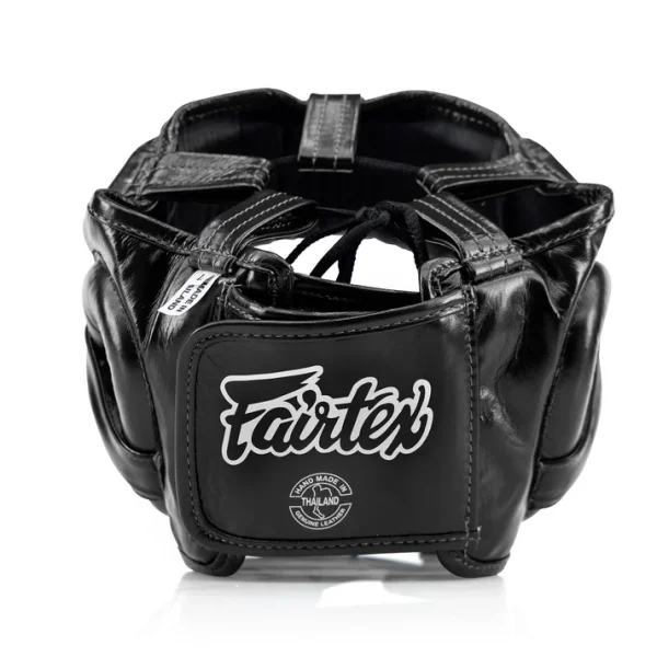 Fairtex HG18 Mexican Sparring Headguard back view adjustable lace and straps