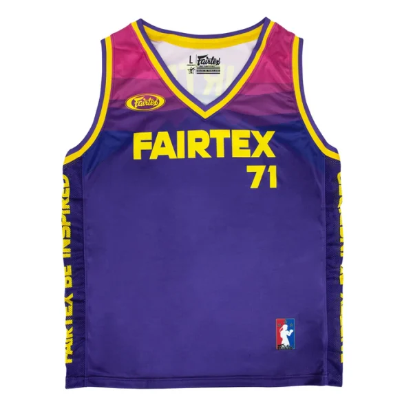 Fairtex JS26 Basketball Jersey Purple Yellow front view lightweight training jersey