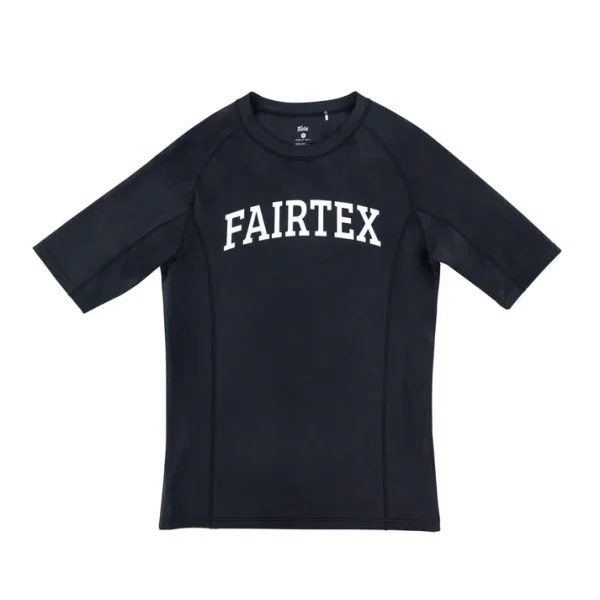 Fairtex RG8 Short Sleeve Rash Guard front view black compression training top