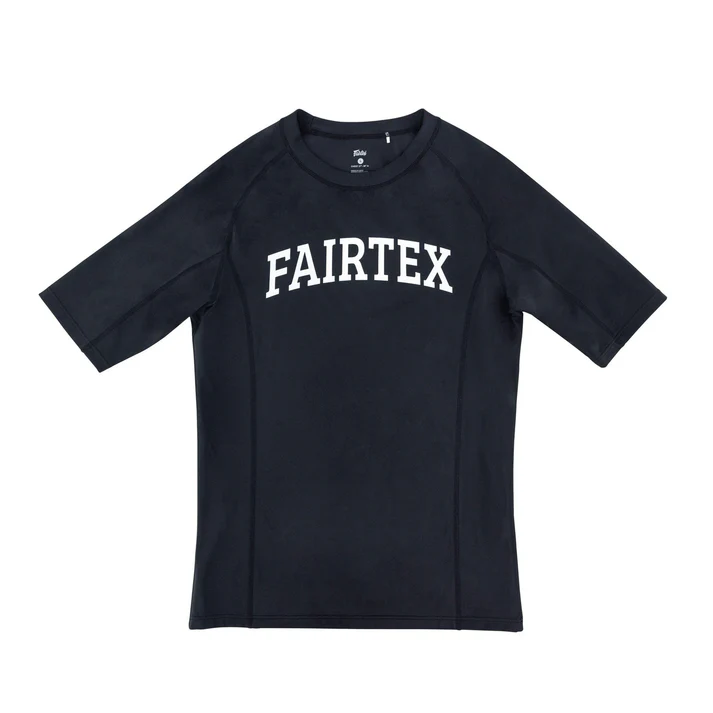 Fairtex RG8 Short Sleeve Rash Guard front view black compression training top