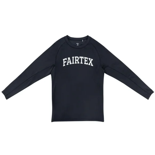 Fairtex RG9 Long Sleeve Rash Guard front view black compression top for BJJ and MMA
