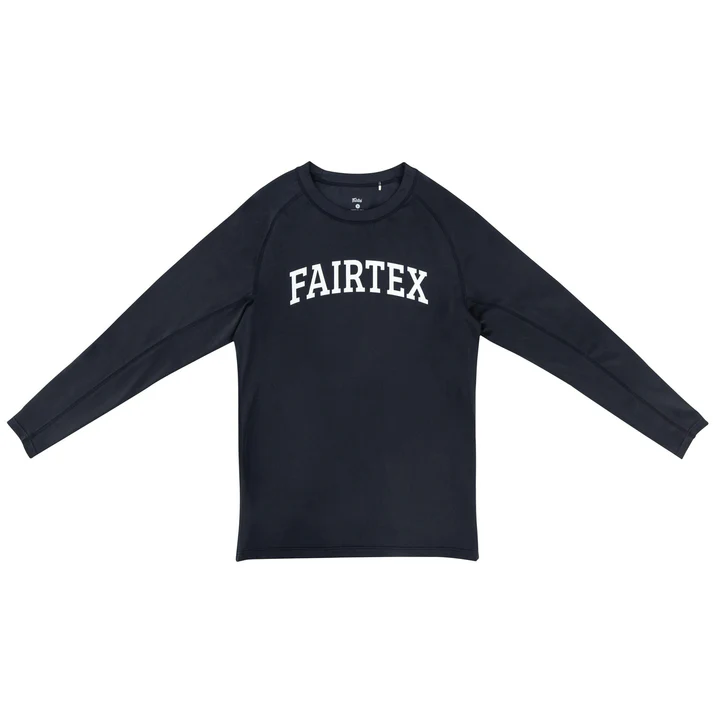 Fairtex RG9 Long Sleeve Rash Guard front view black compression top for BJJ and MMA
