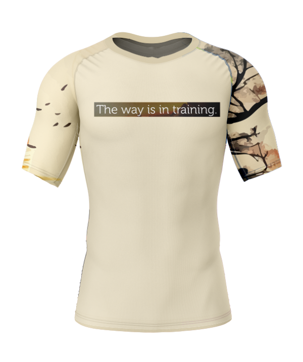 RASHTAG SAMURAI FRONT Rashtag Samurai Rash Guard front view featuring ‘The way is in training’ quote on chest