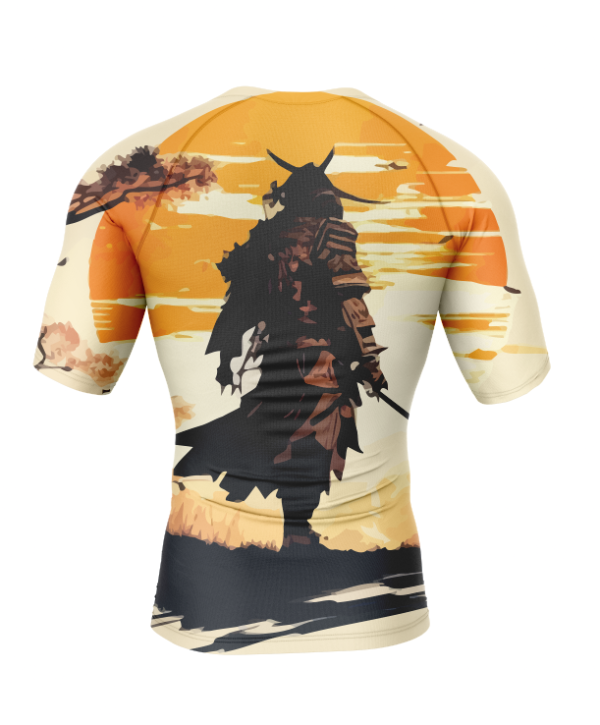 RASHTAG SAMURAI RASH GUARD BACK Rashtag Samurai Rash Guard back view with large samurai warrior artwork