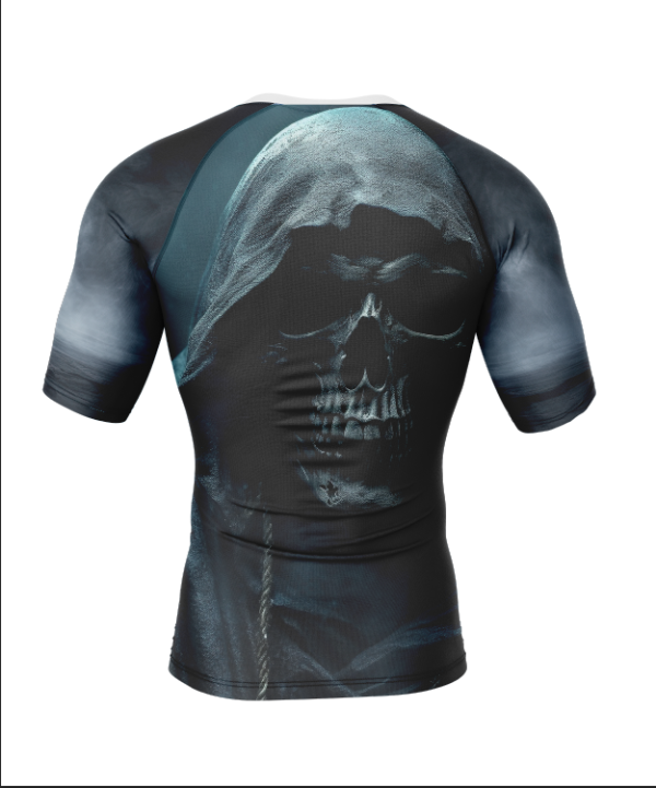 Rashtag Reaper Controlled Violence Rash Guard back view with reaper skull artwork
