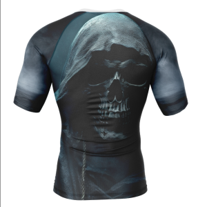 Rashtag Reaper Controlled Violence Rash Guard back view with reaper skull artwork