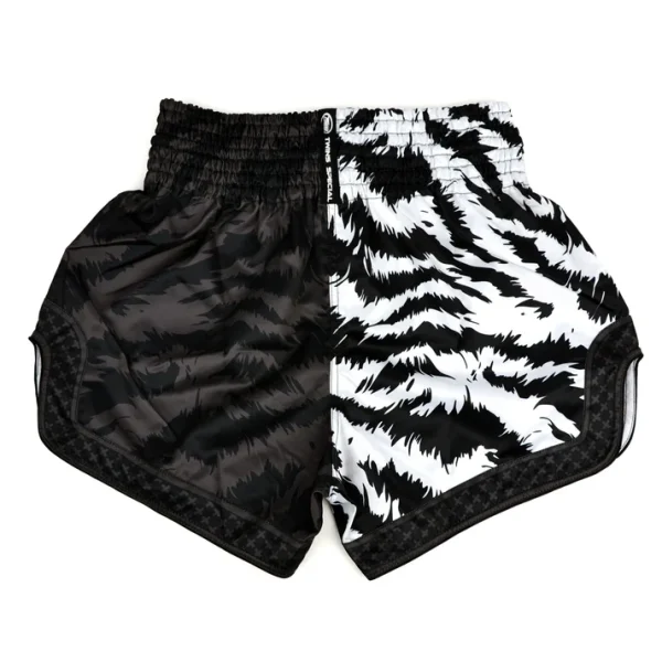 twins-special-muaythai-shorts-jungle-black-white-2 Twins Special Jungle Muay Thai Shorts back view Thai boxing shorts