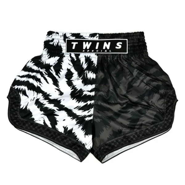 twins-special-muaythai-shorts-jungle-black-white Twins Special Jungle Muay Thai Shorts front view Muay Thai and kickboxing shorts