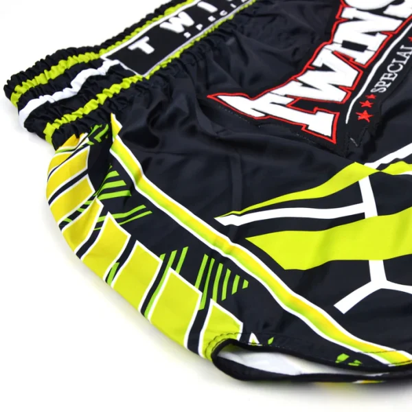 Twins Special Racing Muay Thai Shorts black and green left side detail