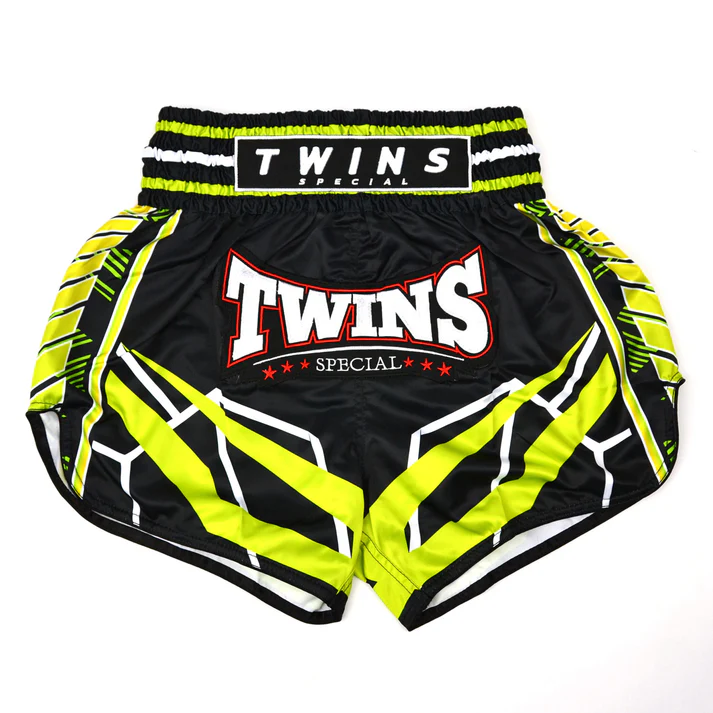 Twins Special Racing Muay Thai Shorts black and green front view