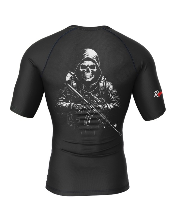 Rashtag No Retreat No Surrender Rash Guard back view with grim reaper gun design