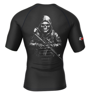 Rashtag No Retreat No Surrender Rash Guard back view with grim reaper gun design
