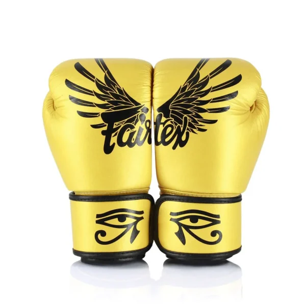 Fairtex BGV1 Limited Edition Boxing Gloves in Falcon Gold - front view Fairtex BGV1 Limited Edition Boxing Gloves in Falcon Gold - front view