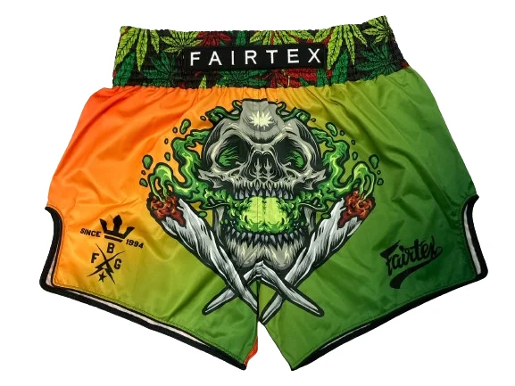 Fairtex BS Cannabis Muay Thai Shorts in Green – front view