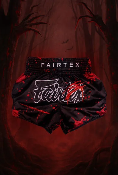 Fairtex BS-Halloween Demon's Bite Muay Thai Shorts in Black – view 5 Fairtex BS-Halloween Demon's Bite Muay Thai Shorts in Black/Red – view 5