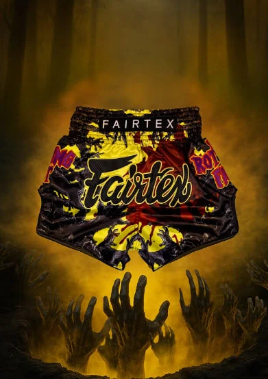 Fairtex BS-Halloween Rotting Fist Muay Thai Shorts in Black – view 4 Fairtex BS-Halloween Rotting Fist Muay Thai Shorts in Black/Red/Yellow – view 4