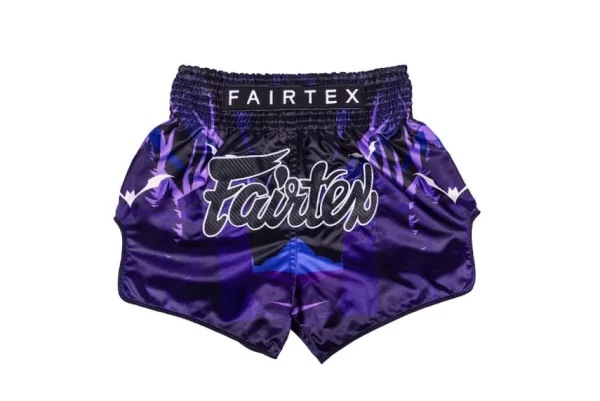 Fairtex BS-Halloween Twilight Muay Thai Shorts in Black – front view Fairtex BS-Halloween Twilight Muay Thai Shorts in Purple – front view