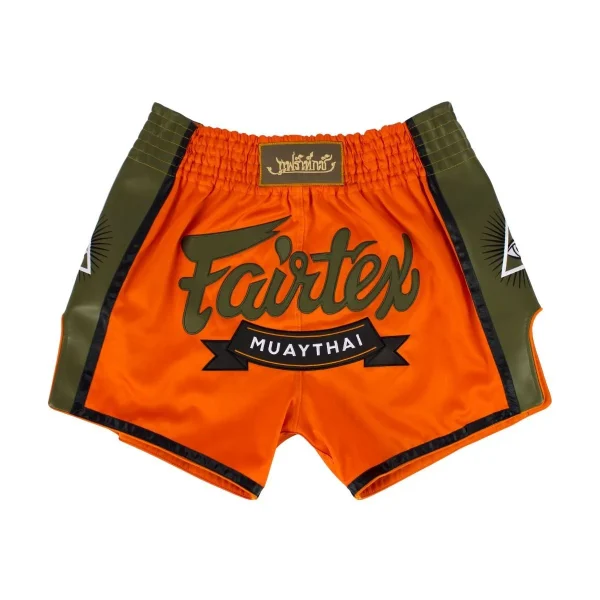 Fairtex BS1705 Muay Thai Shorts in Black – front view Fairtex BS1705 Muay Thai Shorts in Orange – front view