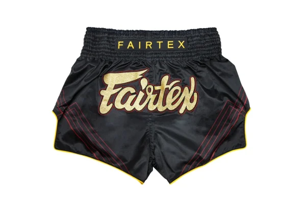 Fairtex BS1925 Mr X Muay Thai Shorts in Black – front view Fairtex BS1925 Mr X Muay Thai Shorts in Black/Gold – front view