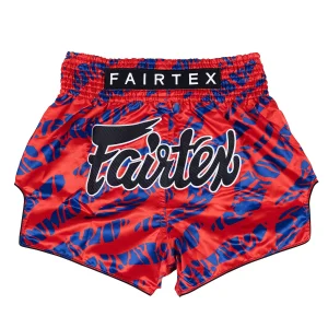 Fairtex Tiger Print Muay Thai Shorts in Red/Blue – front view