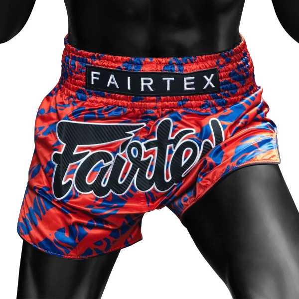 Fairtex Tiger Print Muay Thai Shorts in Red/Blue – view 3