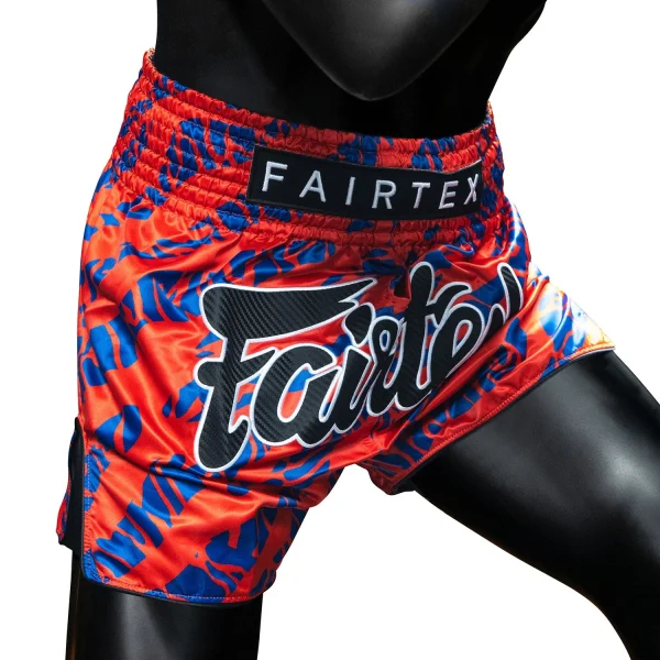Fairtex Tiger Print Muay Thai Shorts in Red/Blue – view 4