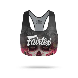 Fairtex SB10 Stamp Sports Bra in Black/Pink – front view