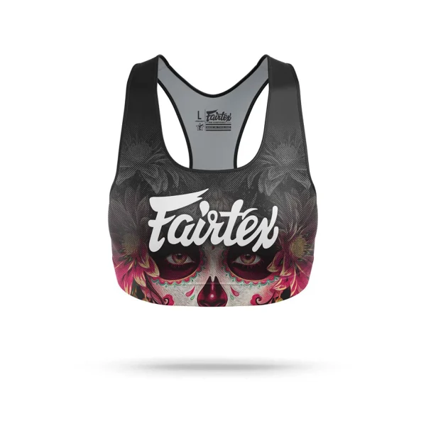 Fairtex SB10 Stamp Sports Bra in Black/Pink – front view