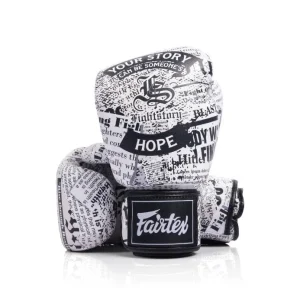 Fairtex Fight Story Boxing Gloves in White/Black – front view