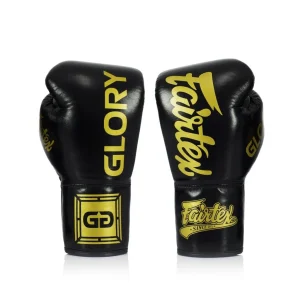Fairtex x Glory BGLG1 Lace-Up Boxing Gloves in Black – front view