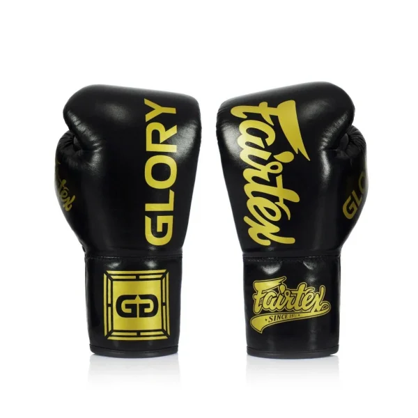 Fairtex x Glory BGLG1 Lace-Up Boxing Gloves in Black – front view
