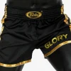 Fairtex BSG1 Glory Fight Shorts in Black/Gold – front view Fairtex BSG1 Glory Fight Shorts in Black/Gold – front view