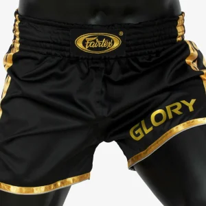 Fairtex BSG1 Glory Fight Shorts in Black/Gold – front view