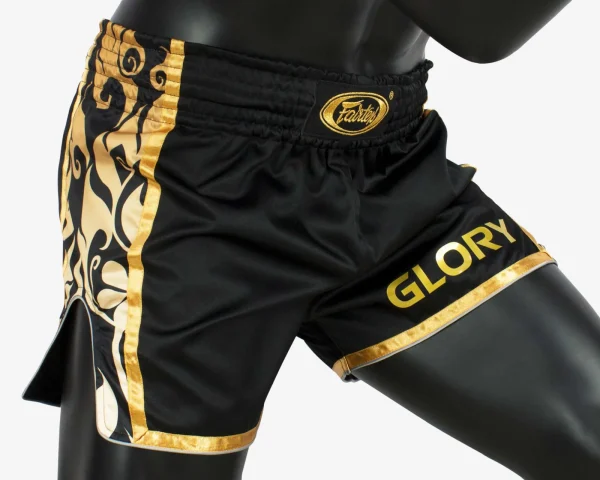 Fairtex BSG1 Glory Fight Shorts in Black/Gold – view 3 Fairtex BSG1 Glory Fight Shorts in Black/Gold – view 3