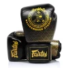 Fairtex Rajadamnern Premium Boxing Gloves in Black – front view Fairtex Rajadamnern Premium Boxing Gloves in Black/Gold – front view