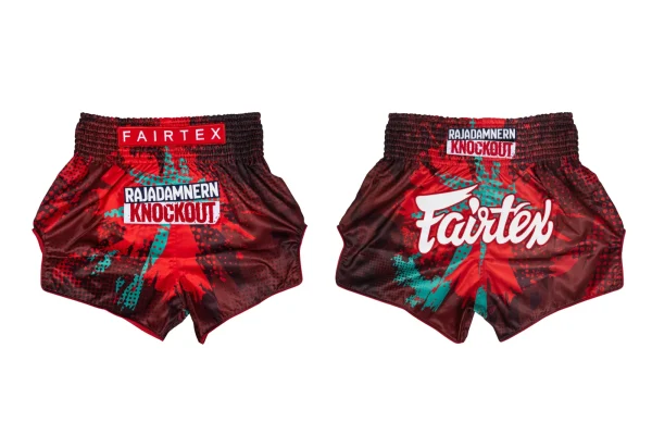 Fairtex RKO01 RKO Muay Thai Shorts in Red – view 2 Fairtex RKO01 RKO Muay Thai Shorts in Red – view 2