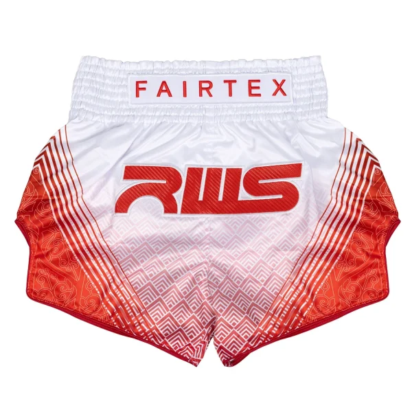 Fairtex RWS02 RWS Muay Thai Shorts in White/Red – front view
